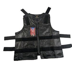 ARD Champs Leather Biker Vest Lace Up Sides Size 6XL Adjustable